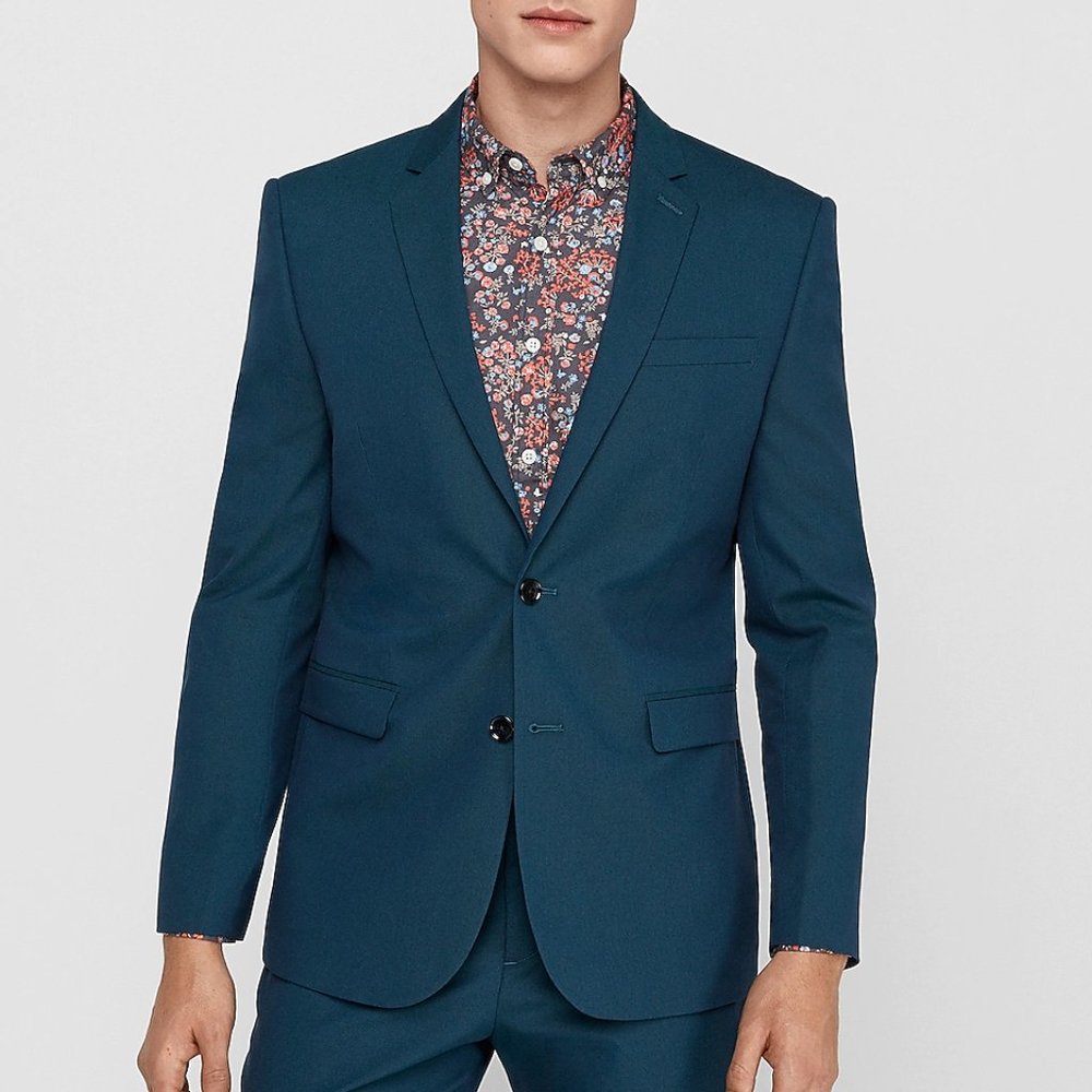 Express Slim Turquoise Cotton-Blend Suit Jacket